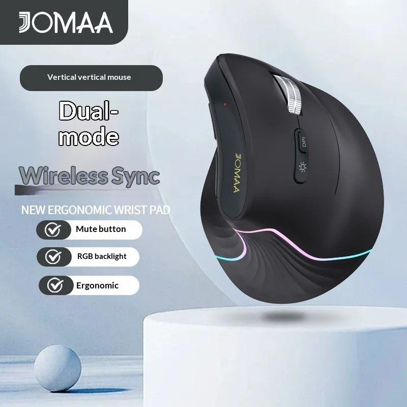JOMAA Vertical Ergonomic Wireless Mouse Dual Mode Bluetooth Rechargeable Silent Rgb Backlight For Desktop Computer