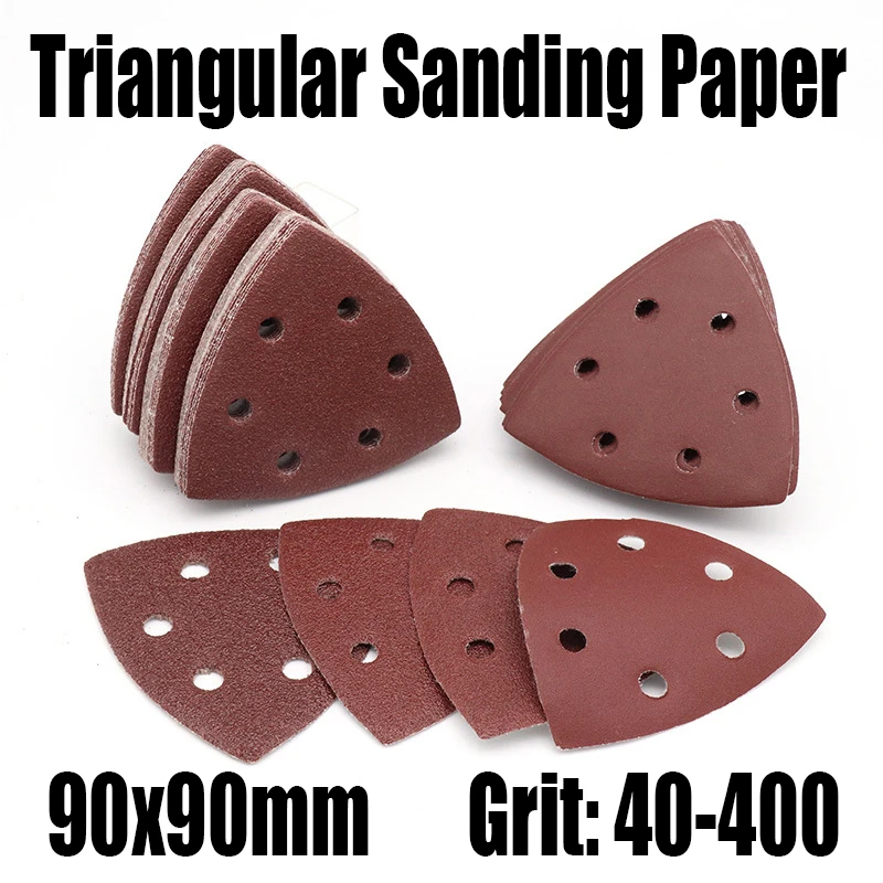 

5PCS 90x90mm 6 Hole Self-adhesive Triangular Sandpaper Grit 40-400 Sanding Disc Hook And Loop Sanding Paper Abrasive Tool