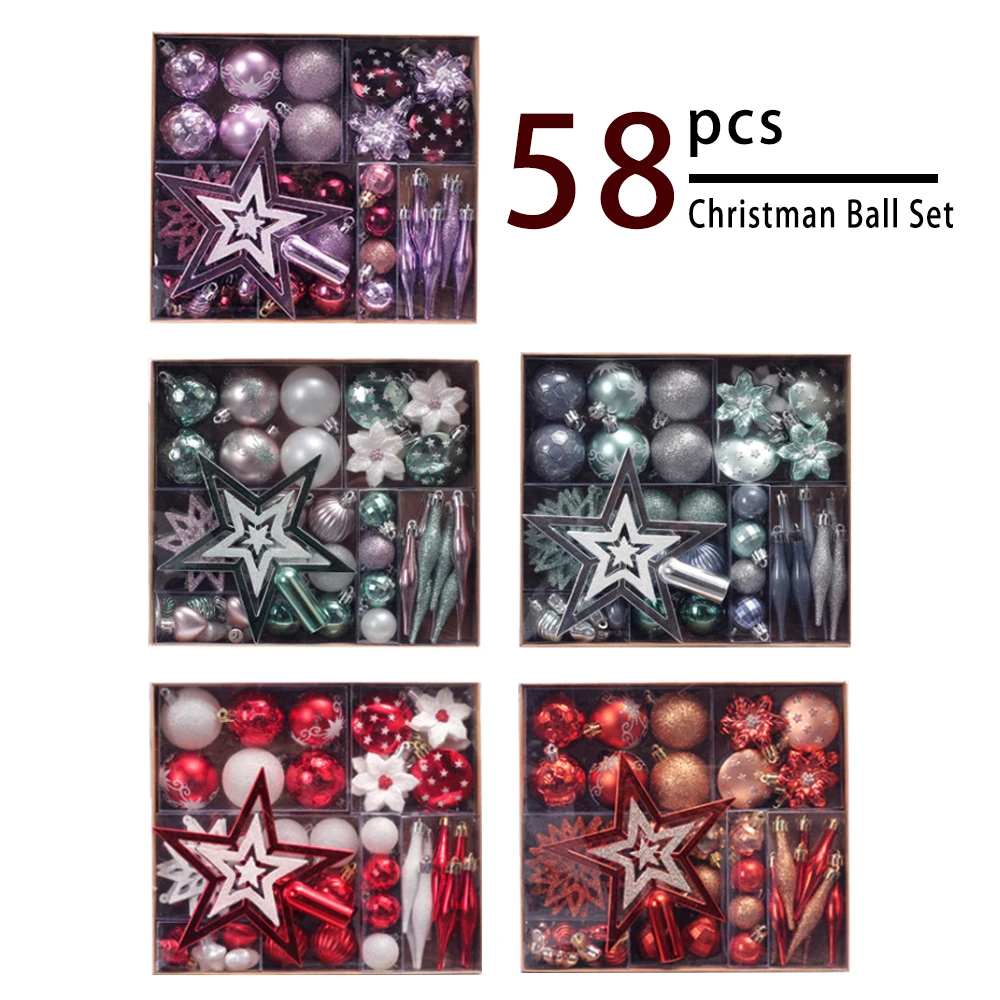 Weihnachtskugeln, Ornamente, 58 Stück Weihnachtsbaumkugeln, Weihnachtsbaum-Anhänger, Geschenkkugeln für Weihnachten, Navidad, Weihnachtsdekorationen