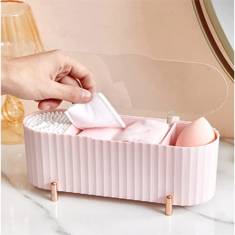 

Desktop Cosmetics Storage Box Dust-Proof Makeup Organizer for Cotton Pads Swabs Beauty Egg Holder Bathroom Jewelry Organizer