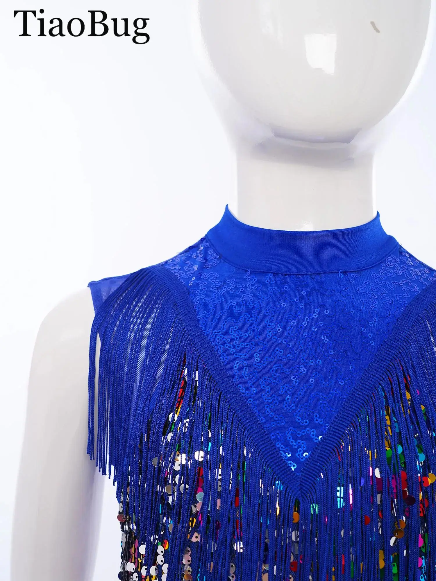 

Girls Ballet Dance Leotard Latin Dance Dress Sleeveless Cutout Back Sequin Tassels Figure Skating Gymnastics Tutu Skirt Bodysui