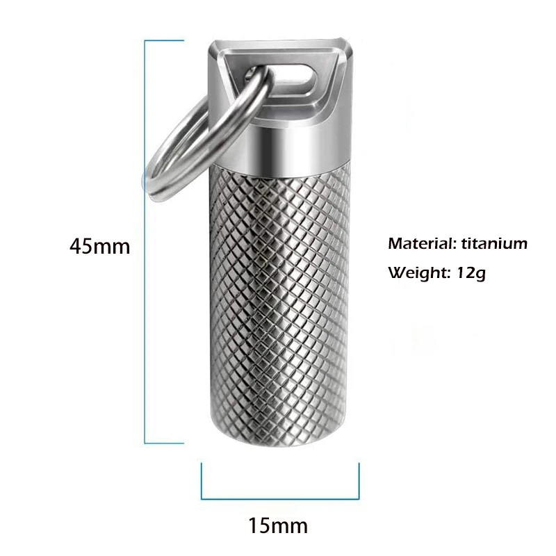 Titanium Alloy Mini Waterproof Warehouse Keychain Pill Box Portable Waterproof First Aid Suitable for EDC/Outdoor Carry-On