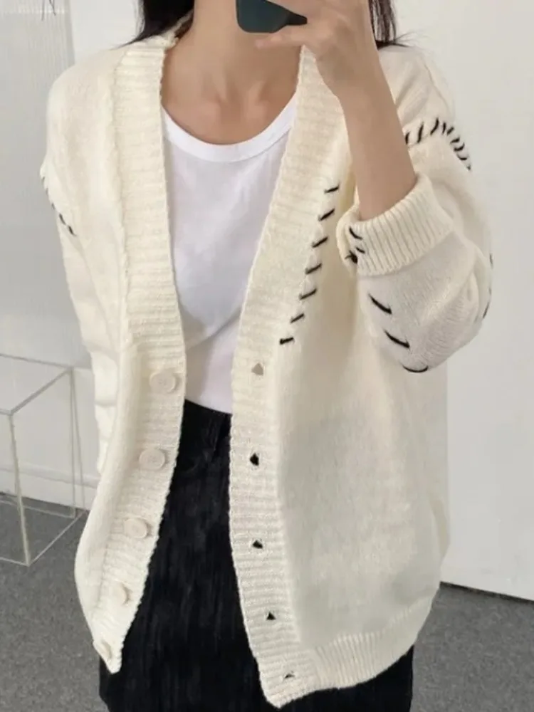 

Шикарный осенне-зимний свободный вязаный свитер с v-образным вырезом, пальто, женская верхняя одежда, длинный свеч на одной пуговице, повседневный модный топ