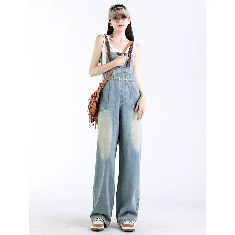 Jumpsuit Wanita Chic Ukuran Besar, Overall Elegan, Desain Lebar yang Awet Muda, Model Pinggang Sedang, Cocok untuk Wanita Bertubuh Ramping di Pantai