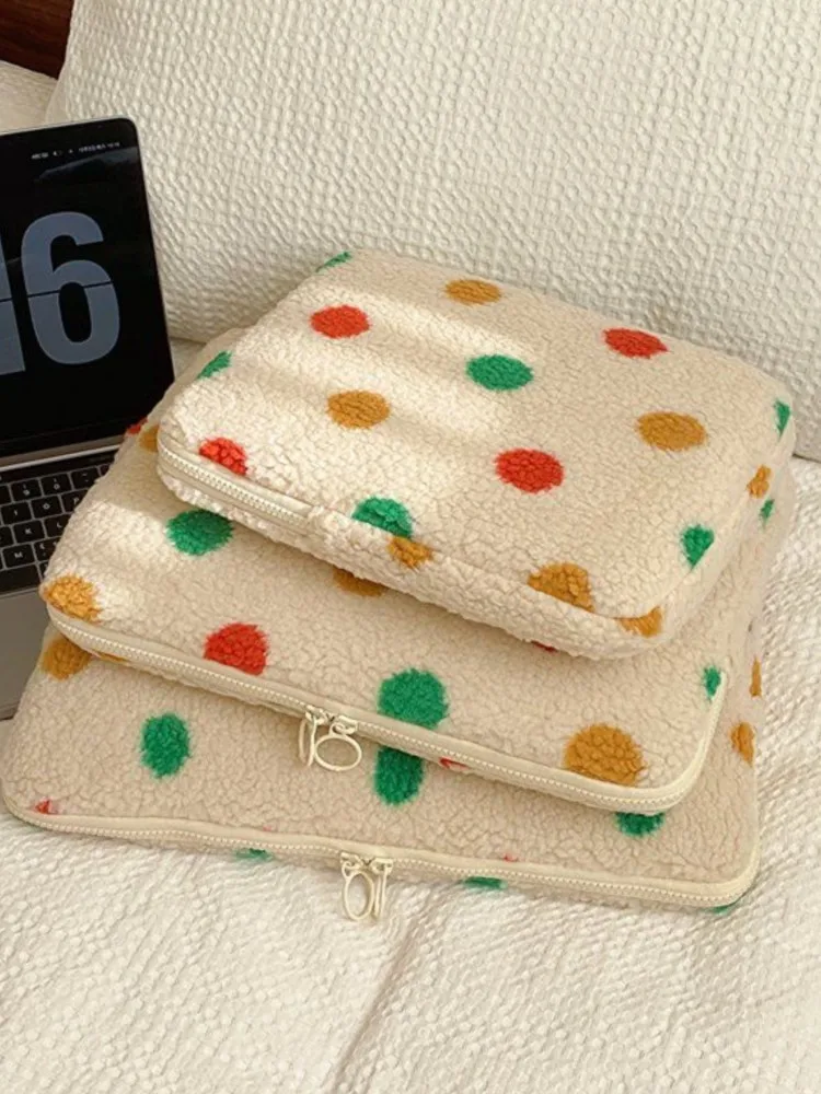 

Ins Dot Chic Beige Lamb Laptop Bag Notebook Case Sleeve Cover 11 12 13 14 15 15.6 Inch For Macbook Accessories Laptops Sleeves