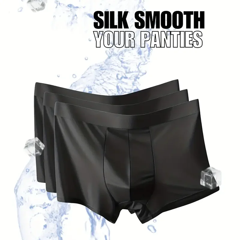 

3-Piece Set Of Pure Black Breathable Ice Silk Men's Flat Leg Pants, Comfortable, Casual, And Sporty Men's Square Leg Pants