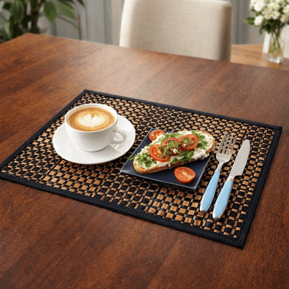 2PCS Rectangular Bamboo Placemat Heat-Resistant Scald-proof Tea Table Mat Washable Stain-Resistant Heat-insulating Pad Tableware