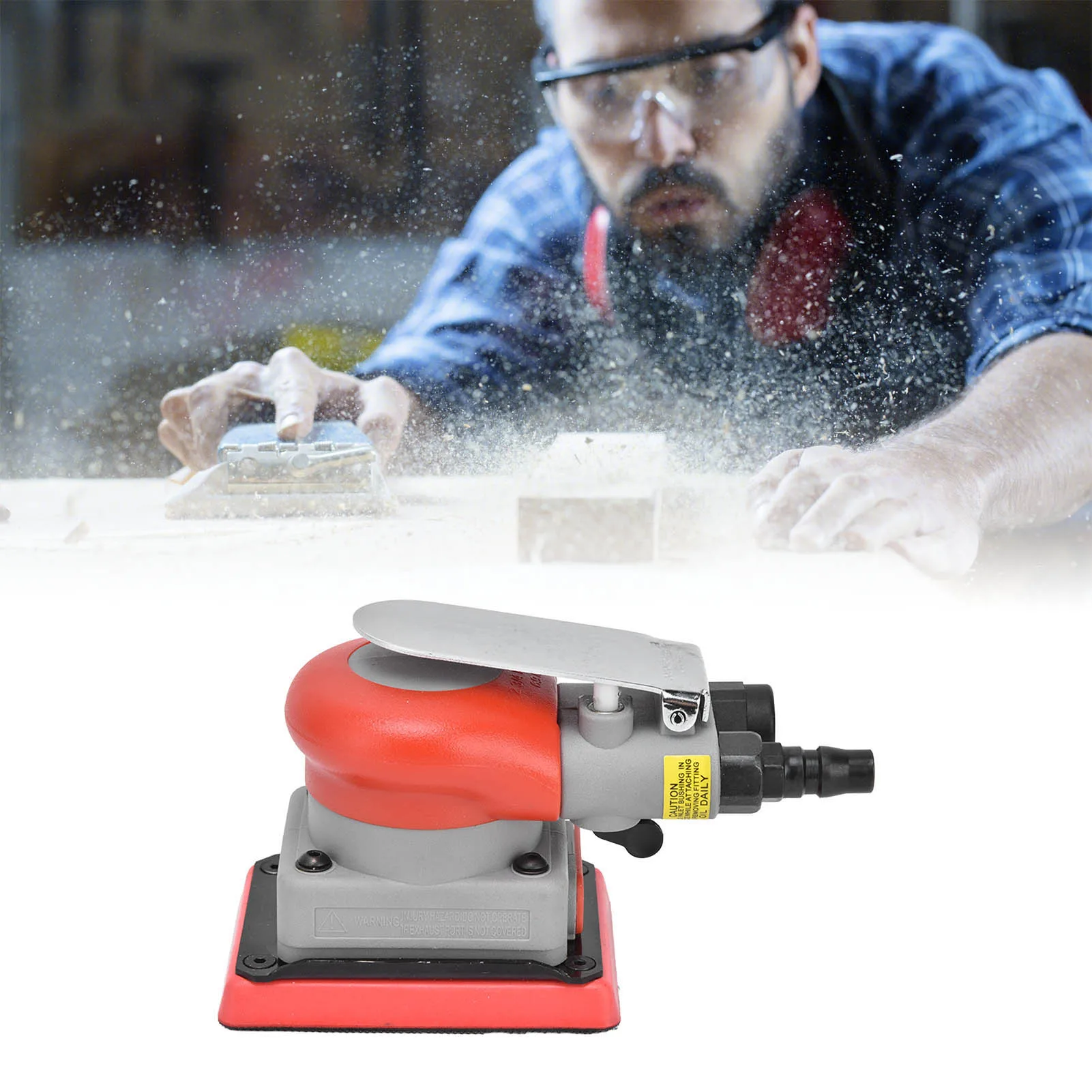 

Pneumatic Air Orbital Sander 75x100mm Alloy Steel Air Sanding Machine Polisher Air Tool Car Woodworking Metal Polishing
