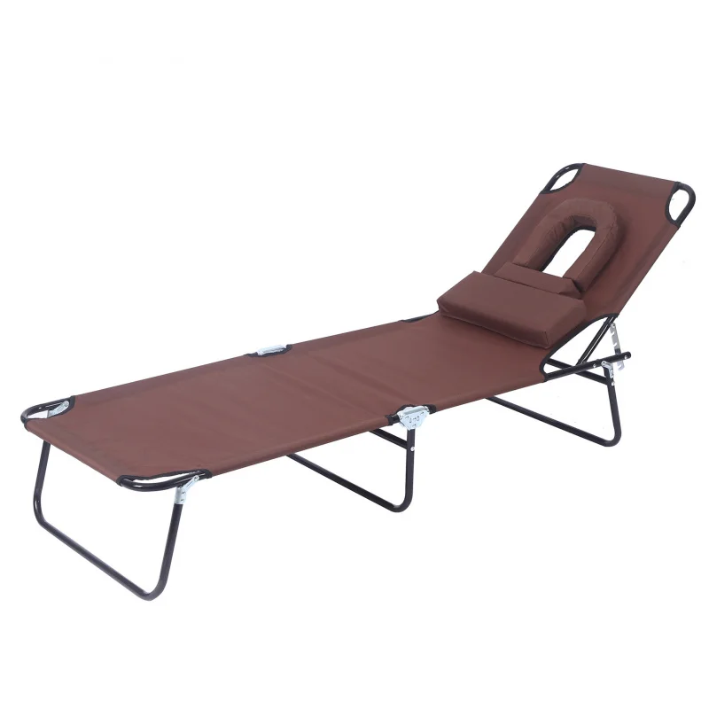 

Multifunctional Folding Bed Portable Office Nap Cot with Removable Pillow Foldable Lounge Chair for Beach Pool Patio Outdoor Use