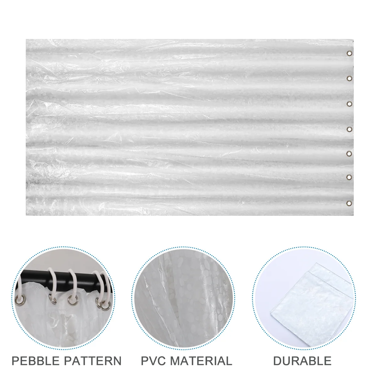 

1Pcs Waterproof Shower Curtain PVC Cobblestone Pattern Bathroom Anti Mold Bath Curtain 180x180cm Rust Resistant Hooks