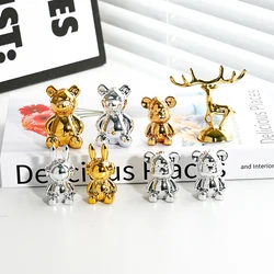 Mini Cute Gold Silver Bear Miniature Figurines Cartoon Animal Living Room Decoration Desk Accessories Sculpture