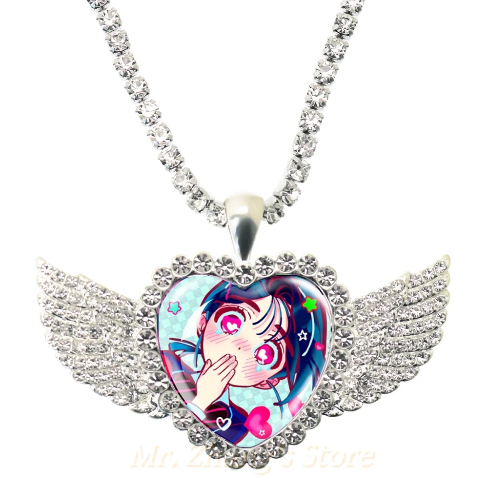 Anime Alien Stage Music MV 25MM Angel Wings Glass Dome Rhinestone Pendant Necklace Glass Cabochon Alien Stage Jewelry for Women view 6