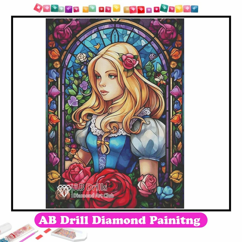 

Beautiful Alice Flowers Stained Glass 5D DIY AB Diamond Painting Mosaic Cross Stitch Rhinestones Handmade Embroidery Home Decor