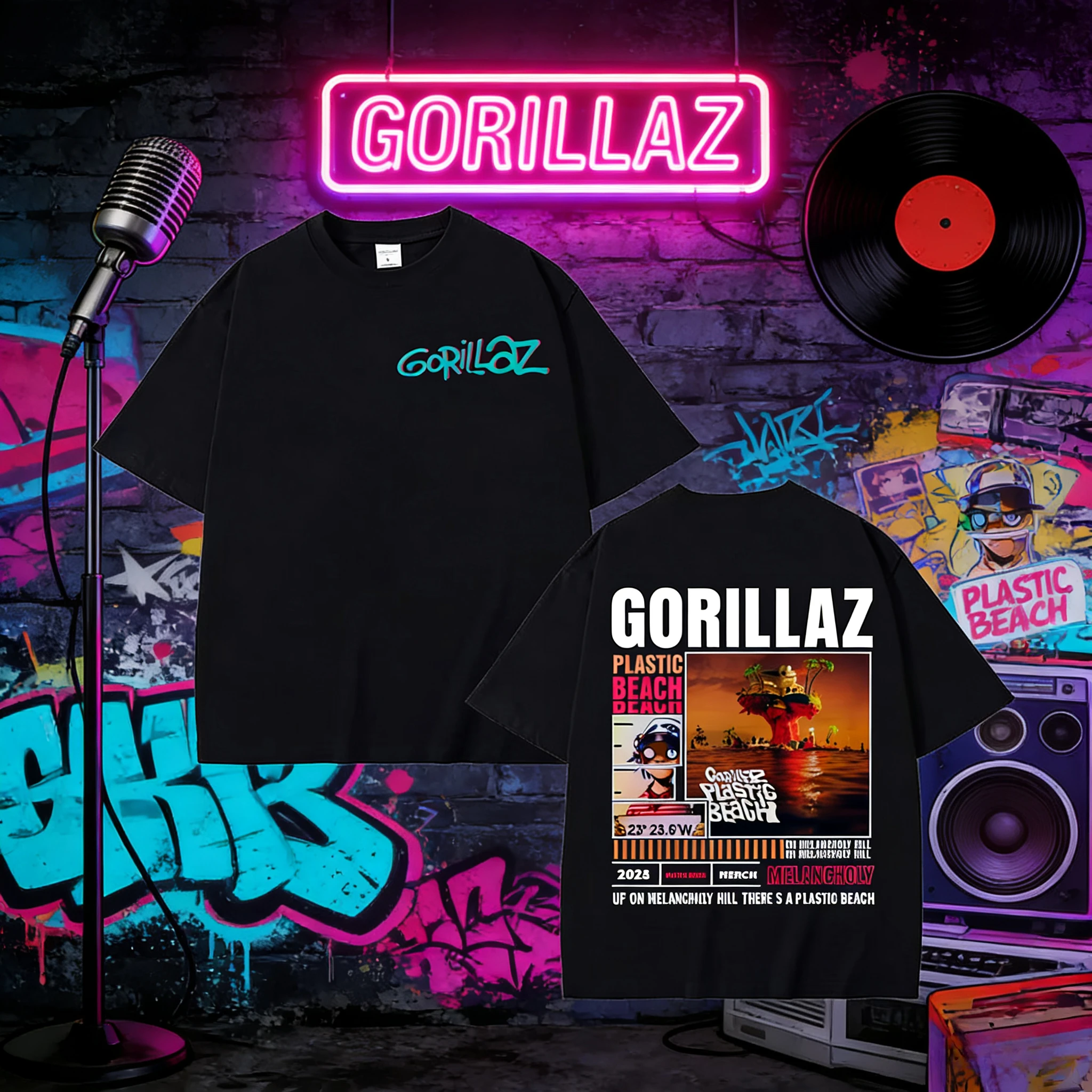 

2025 Summer Rock Band Street Fighter Band Merck T-shirt Men's Fashion Hip-hop Retro Cotton Short-sleeved Loose Casual Shirt