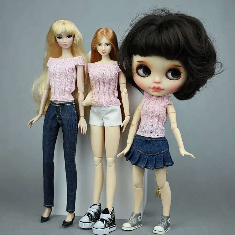 Off Shoulder Knit Sweater Doll Tops For Blythe OB 1/6 BJD Versatile Casual Replacement Doll Clothes