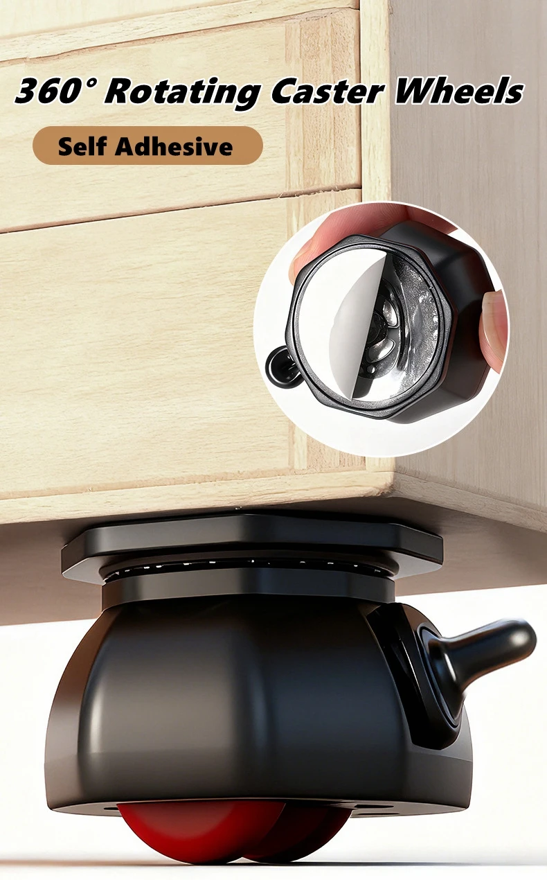 Self Adhesive Caster Wheels 360° Rotating Caster Wheels with Brake ,Universal Pulley for Appliances Table Planters Furniture