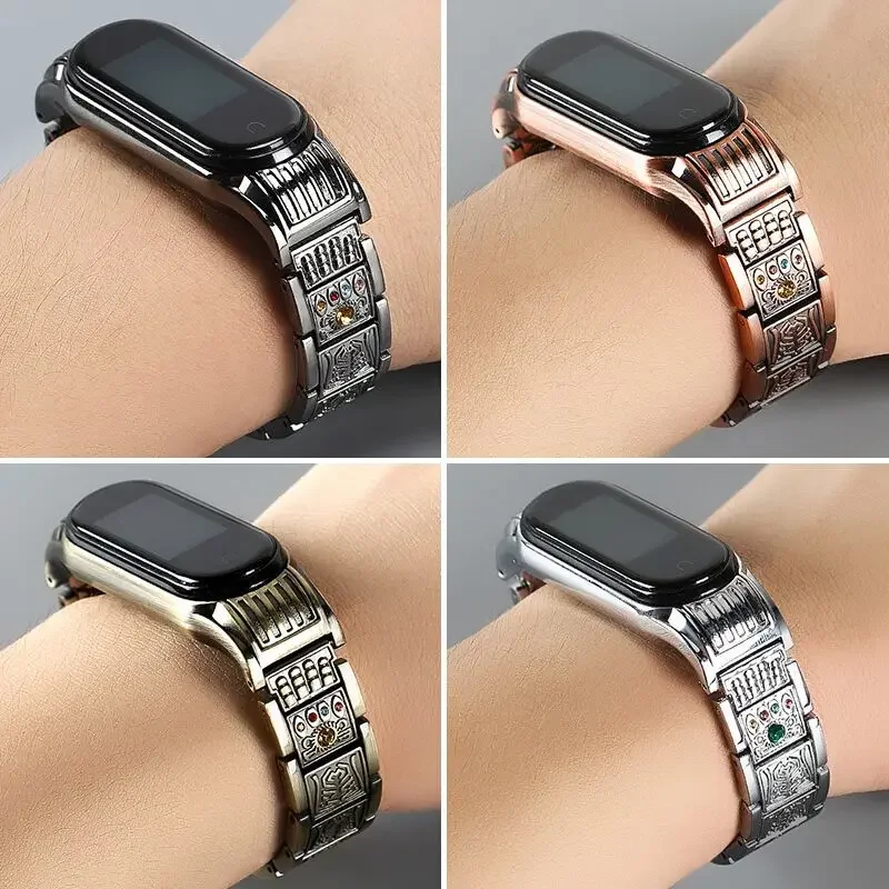 Metal Strap for Mi Band 6 5 4 3 Retro Metal Stainless Steel Miband 5 6 Bracelet Wristband for Xiaomi Mi Band 6 MiBand 4 3 Belt