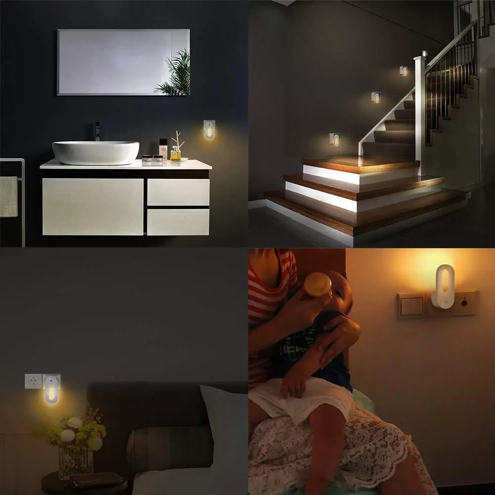 Presa per luce notturna a parete con spina ue/usa con sensore crepuscolare 1/2 pezzi lampada bianca calda a risparmio energetico per camera da letto per bambini