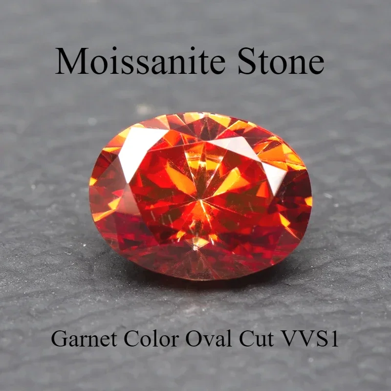 

Moissanite Stone Garnet Color Oval Cut VVS1 Lab Created Synthetic Gemstone Passed Diamond Tester Comes With GRA Certificate