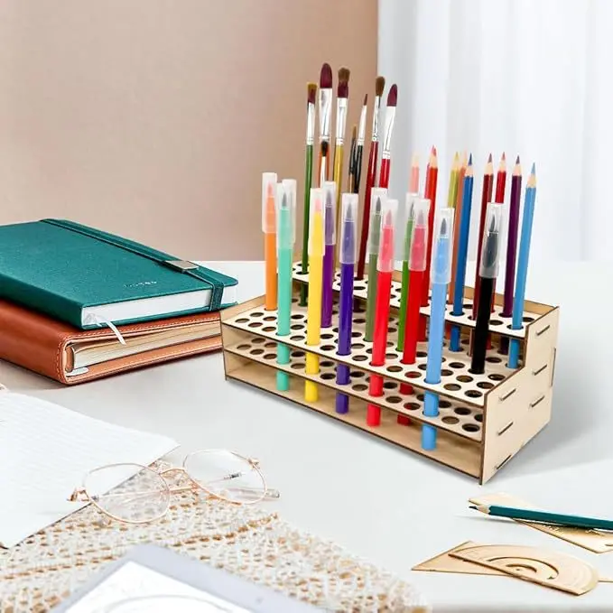 

Wooden Pen Holder Large Capacity Display Stand Craft Stands Pens Khaki Fountain Rack Stylish Practical Multi-functional Easy
