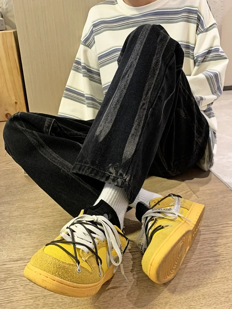 

Модные джинсы прямого кроя с эффектом тай-дай для мужчин, в стиле ретро-американский хип-хоп, для уличного стиля, молодежные, износостойкие, из тонкого денима