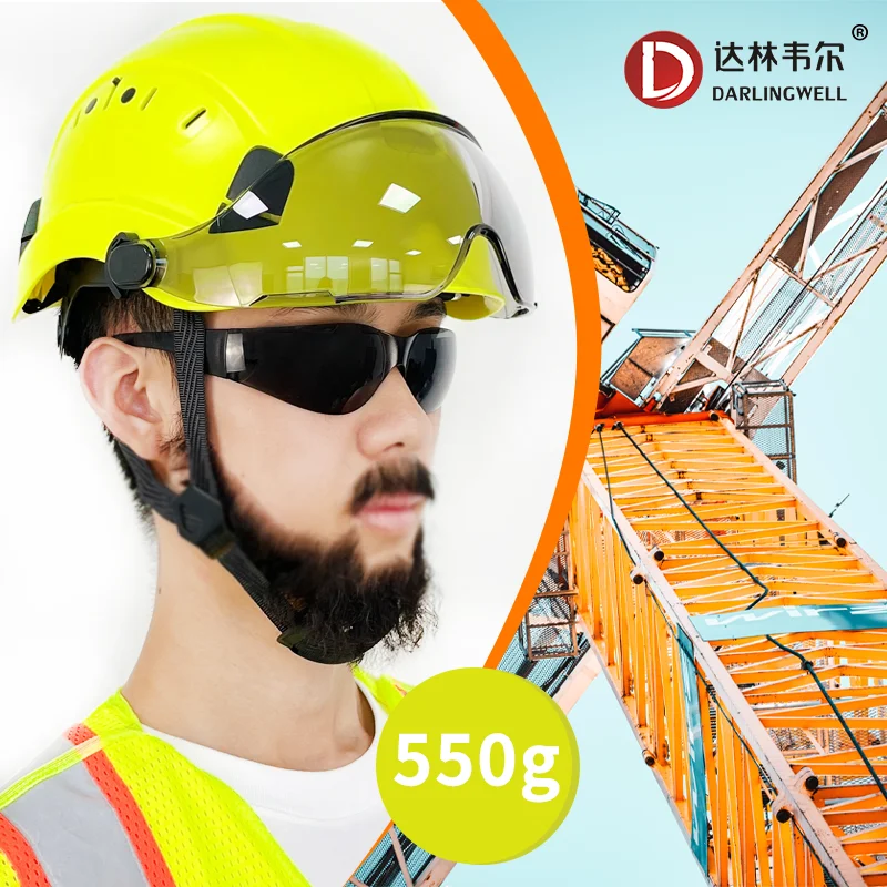 ABS reflective safety helmet with goggles, anti impact and sun protection, national standard printing for construction projects