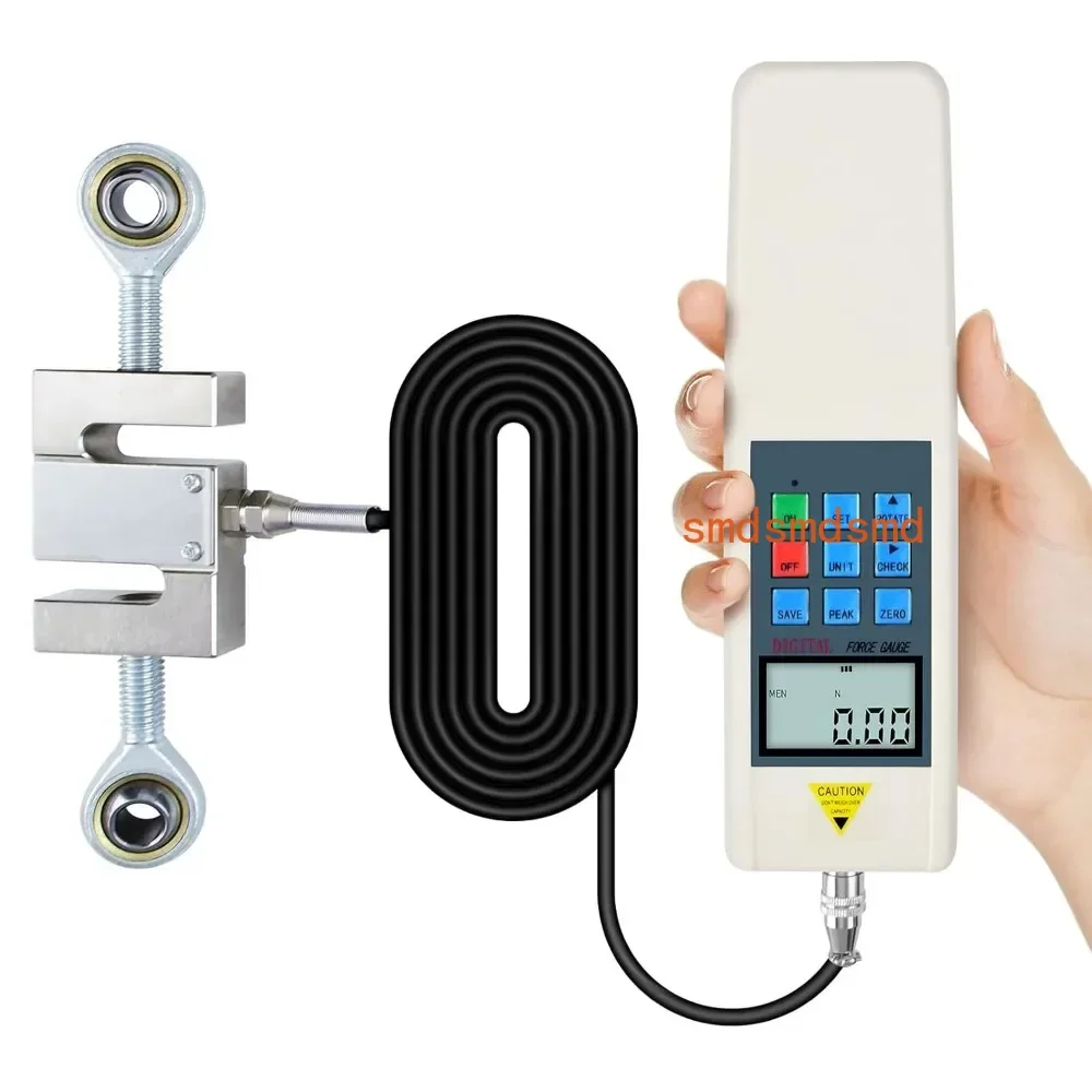 Medidor de fuerza Digital, medidor de empuje y tracción 5000N/1100LB/500KG con Sensor externo, salida USB para piezas automotrices, tensión textil