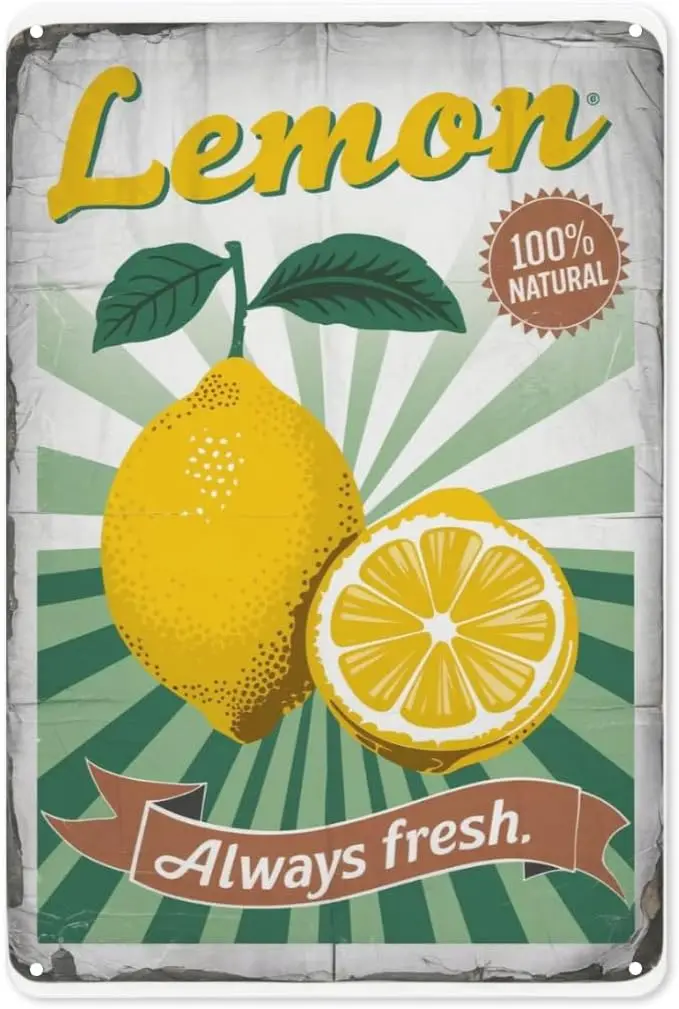 Fresh Lemon Metal Sign 8X12IN Retro Fruit Market Wall Art for Kitchen, Coffee Bar & Farmhouse Decor Vintage Tin Plaque  goo sign