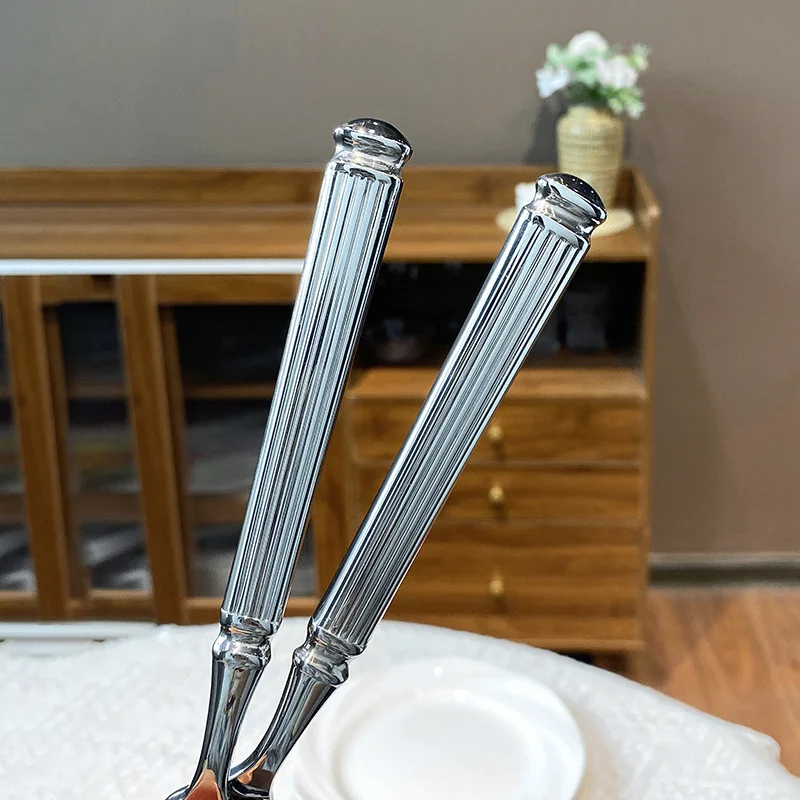Thick Forged 304 Stainless Steel Knife Fork Spoon Set Light Luxury High-end Quality Roman Column Steak Knife