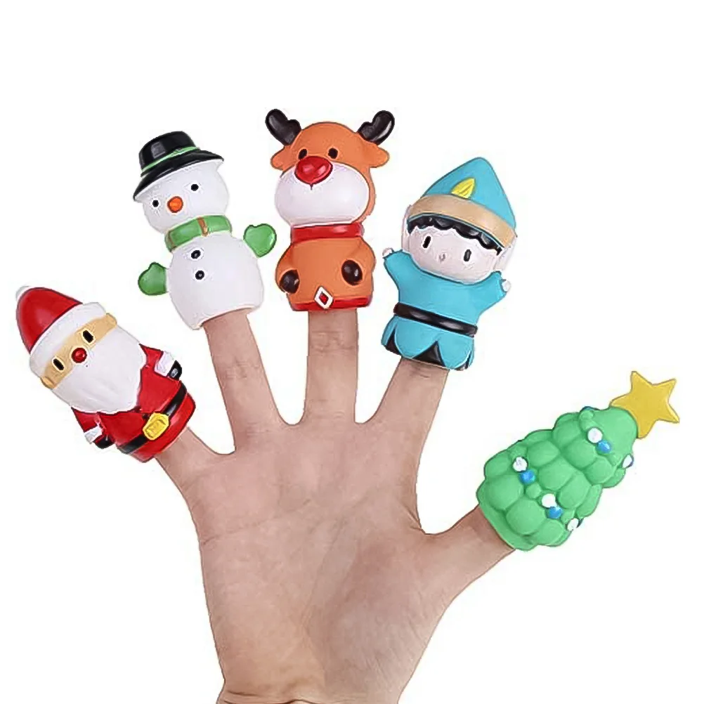 5-teiliges Weihnachts-Finger-Plüschfigur-Spielzeug für Kinder, Kinder, Puppen, Puppen, Kieselgel, Baby im Vorschulalter