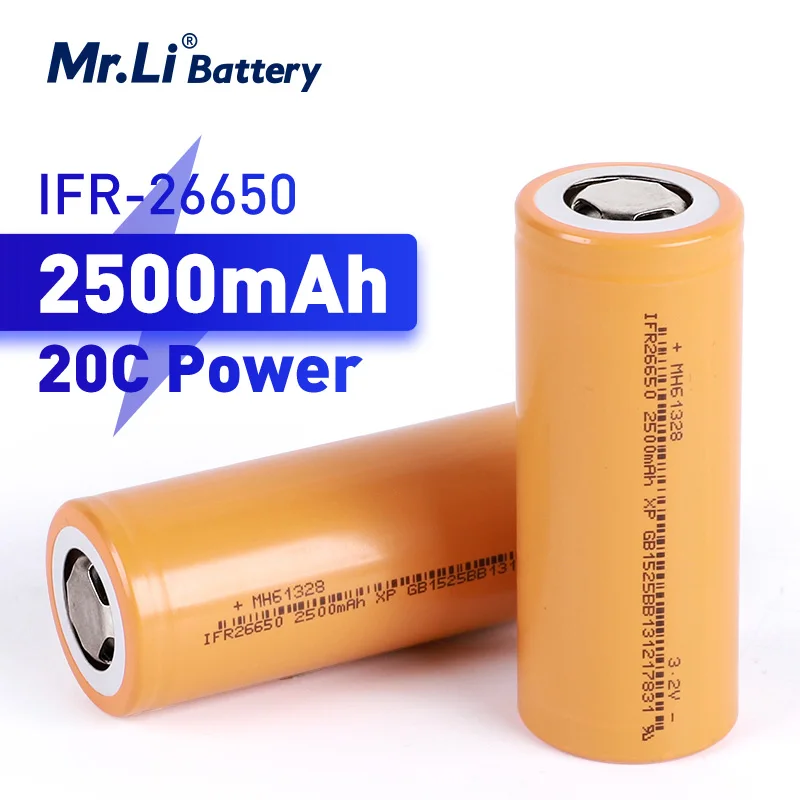 

Mr.Li 26650 3.2V 2500mAh Rechargeable Lifepo4 Battery 20C Continuous Discharge Current Long Cycle Life For Electronic Product