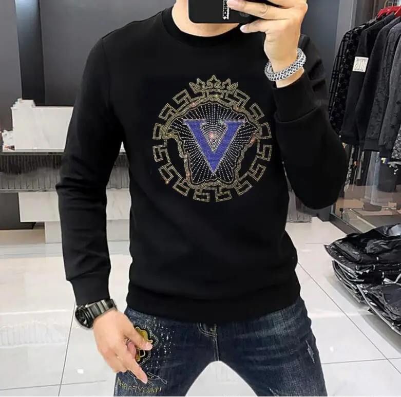 

Summer Oversized MenSweatshirts Rhinestones O Neck Tops High Quality Hip Hop Streetwear Casual winter clothes