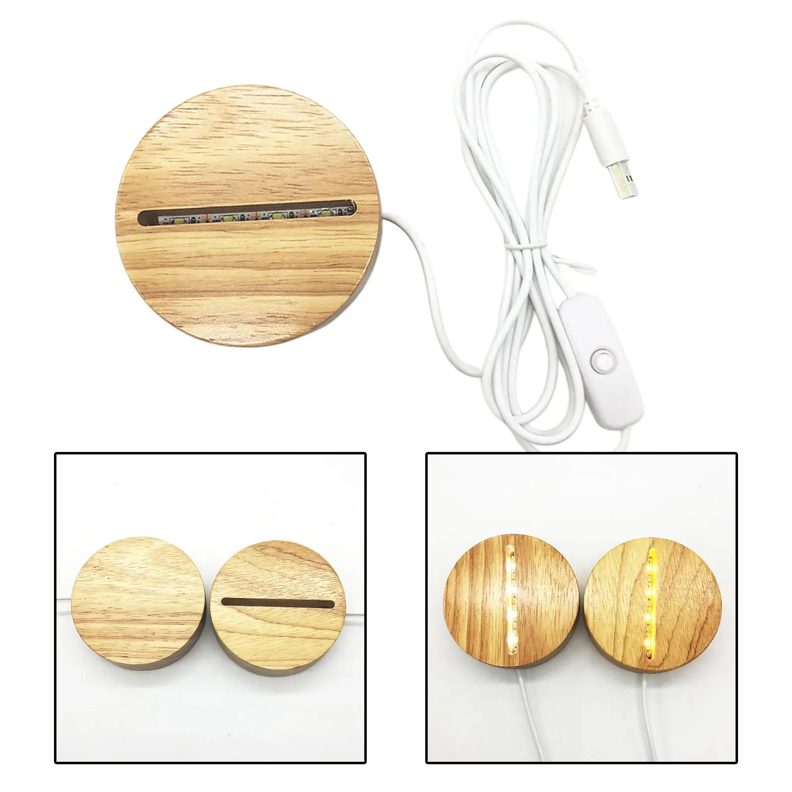 Wooden Light Base, USB Cable for Party Living Room Decoration