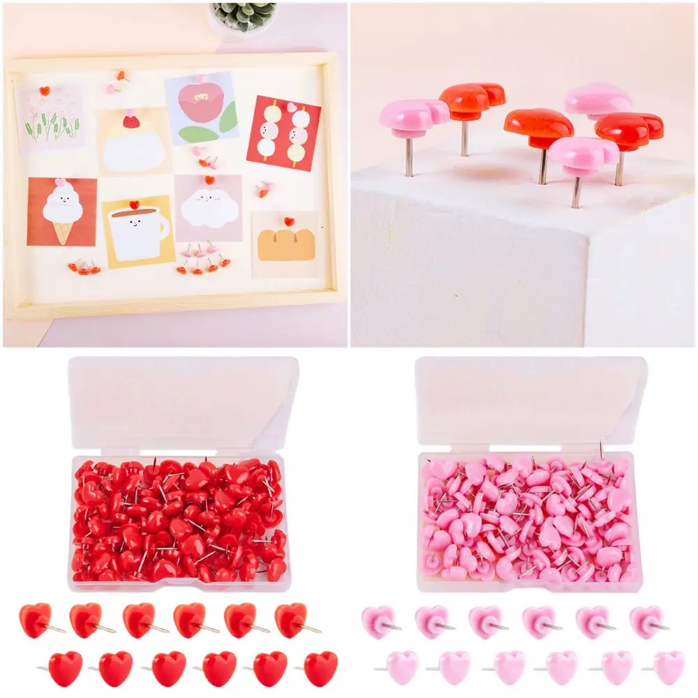 100PCS Reusable Pink Red Thumbtack Love Heart Fixed Push Pin Photo Pins Thumb Tacks Board