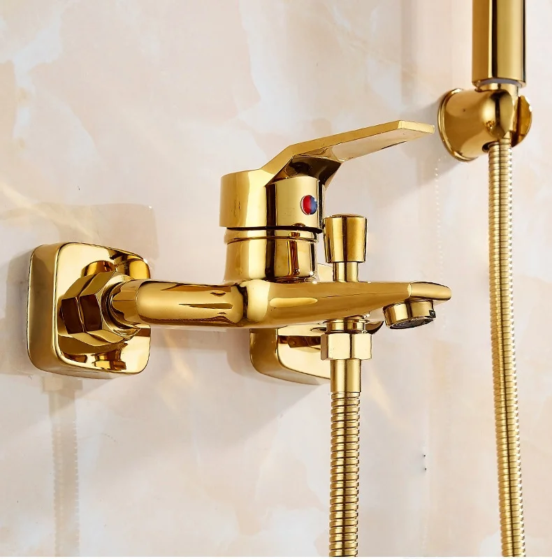 

Golden luxury bathroom shower faucet kit brass gold-plated bathroom shower faucet wall-mounted bathtub and shower faucet kit
