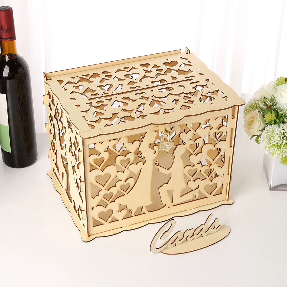 

Wedding Card Box with Lock Wooden DIY Envelop Gift Card Box with Sign Gift Wedding Card Box Rustic for Graduation Parties