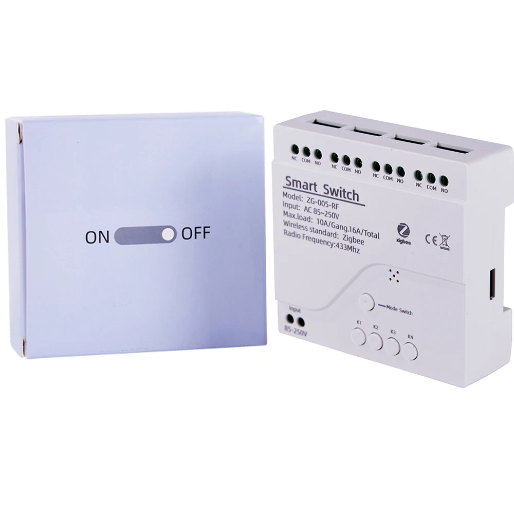 Works with Tuya Zigbee 4CH Smart Switch Relay Module, Wireless Push Button Light Switch, Smart Life APP Remote Control, Voice Co