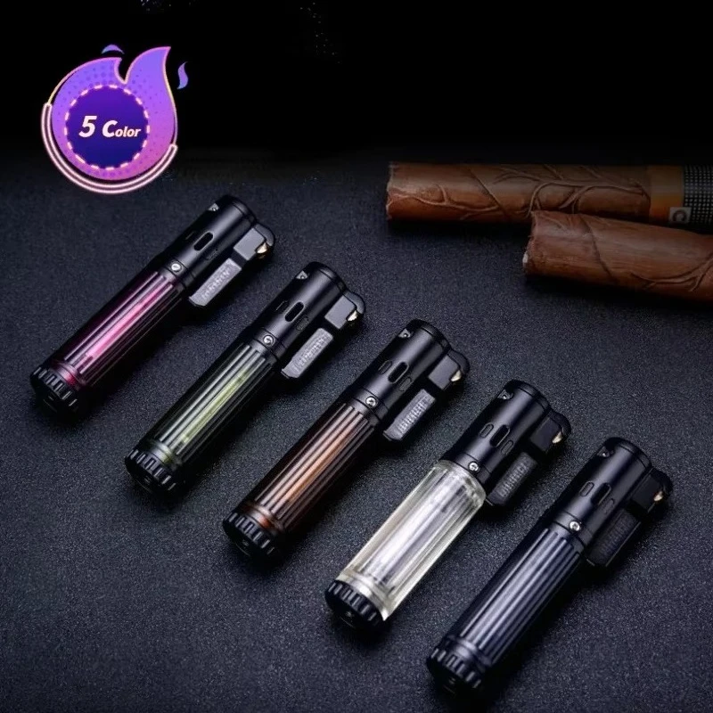 New Grinding Wheel Blue Flame Windproof Metal Direct Injection Lighter Personality Lighter Cigar Ignition Tool Men's Gift