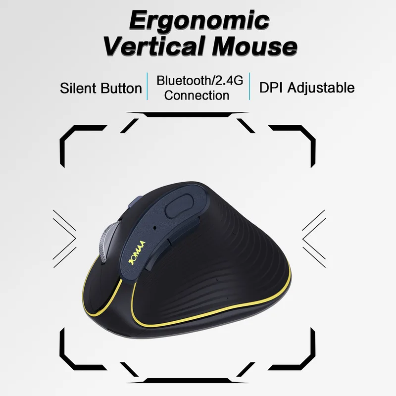 Ergonomic Vertical Wireless Mouse 2.4G Dual Bluetooth 5 Level Adjustable DPI Multi Device Connection Rechargeable Silent Mice