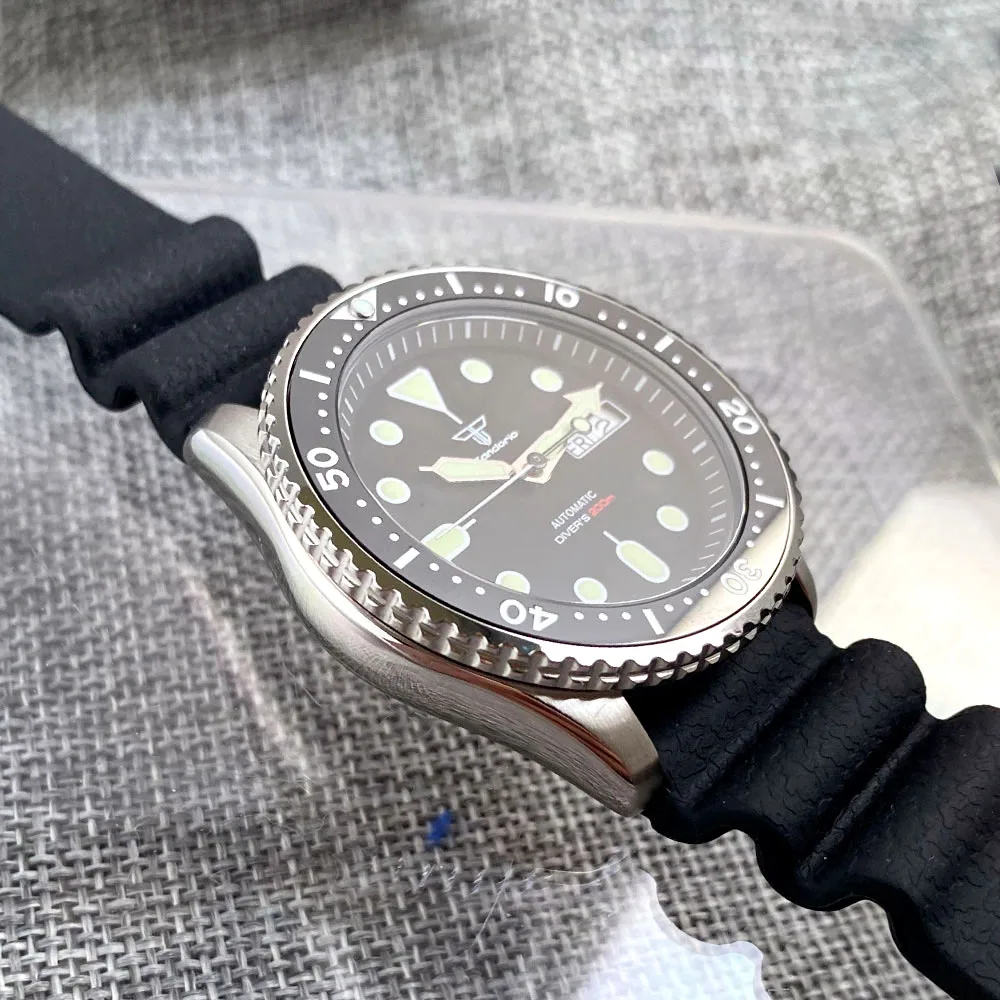 41mm Tandorio NH36A 20ATM Auto SKX Men Black Diver Watch Sapphire Glass 120 clicks Ceramic Bezel Date Luminous Rotating Bezel