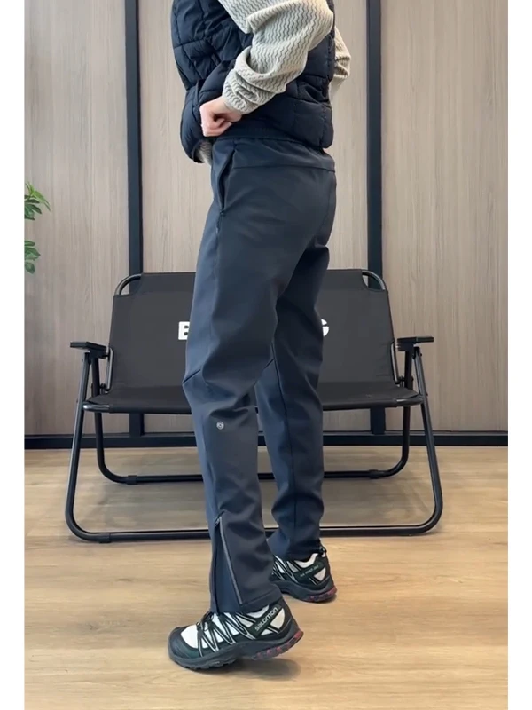 

Outdoor Men's Soft ell Cargo Pants Zipper Side Pull Micro Flare Straight Leg Casual Long Trousers Windproof Waterproof