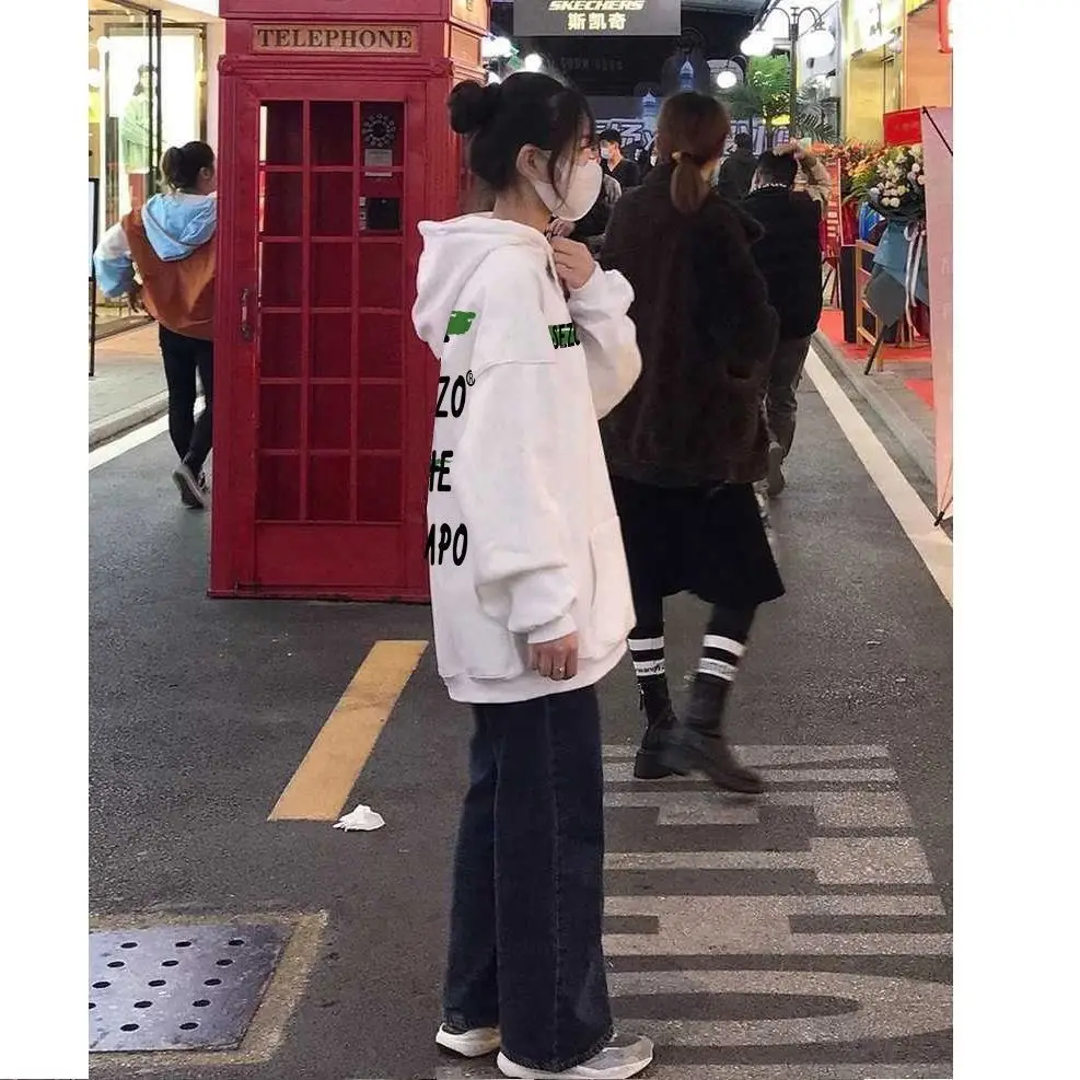 هوديس مقنعين المتضخم امرأة طويلة الأكمام الخصر التخسيس طول كابليس المتعثرة ألوان كبيرة Colorblock شعبية س الرقبة Ins