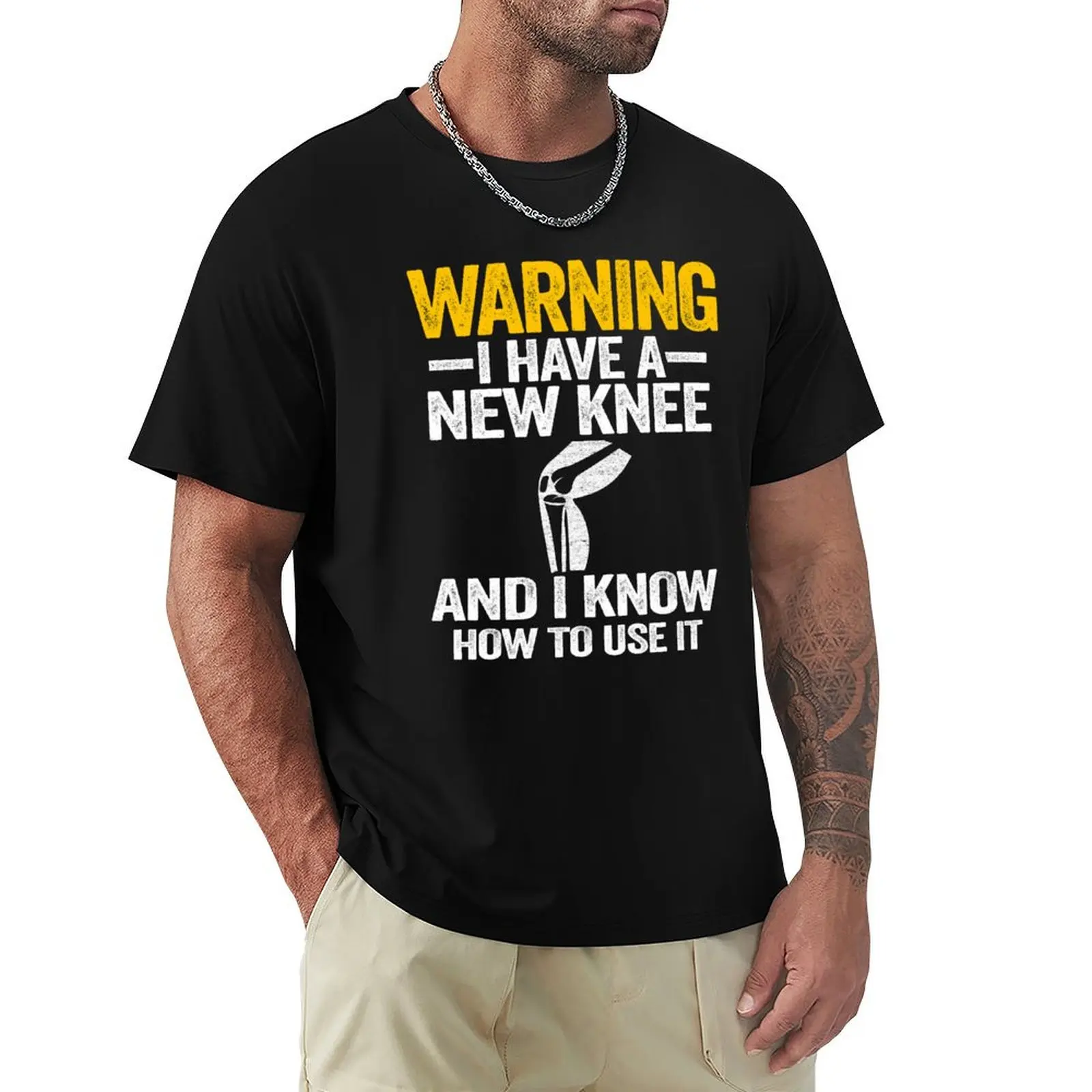 Warning I Have A New Knee Knee Replacement Surgery Recovery T-Shirt Tough Fabric Work Tee