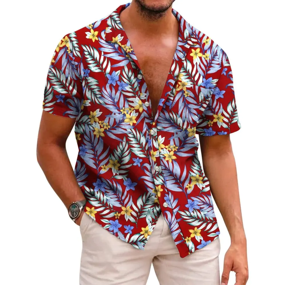Hawaiian Shirt for Men Shirts Tropical Plants 3D Print Beach Summer Button Shirt Men's Vacation Breathable Short Sleeved Shirt
