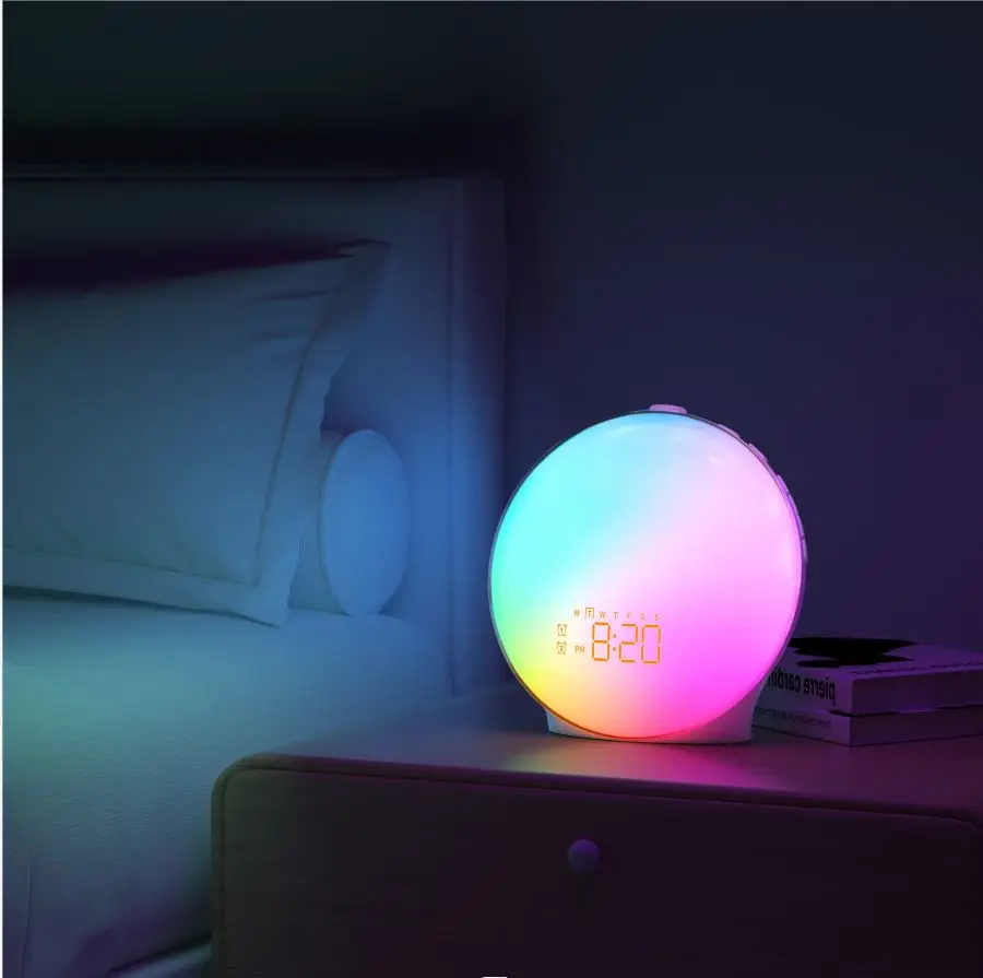 Smart Wake Up Light Colorful Sleep Aid Night Lights Room Decora Alarm Button With USB Data Cable Multifunctional Bedside Lamp