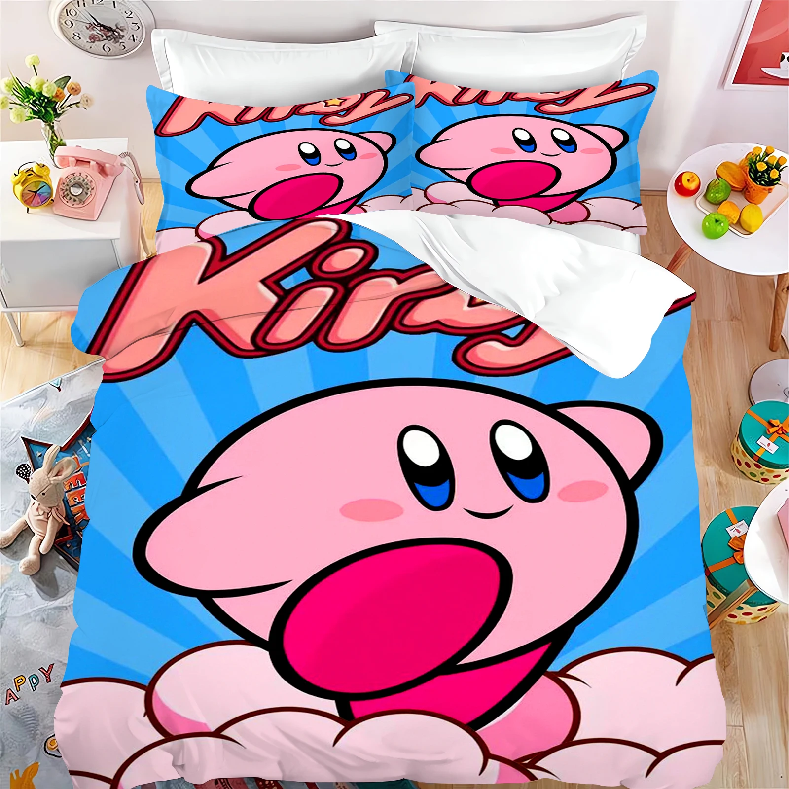 Kirby Quilt Duvet Bedding Set 3D Children'S Set Cover King Size Covers Children Printed 100% Polyester