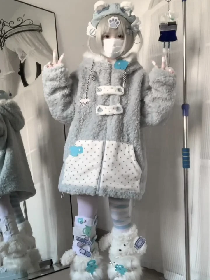 Casaco de pele falsa para mulheres inverno 2025 estudante kawaii y2k engrossado com capuz jaqueta de pelúcia meninas subcultura doce casacos de pele legal