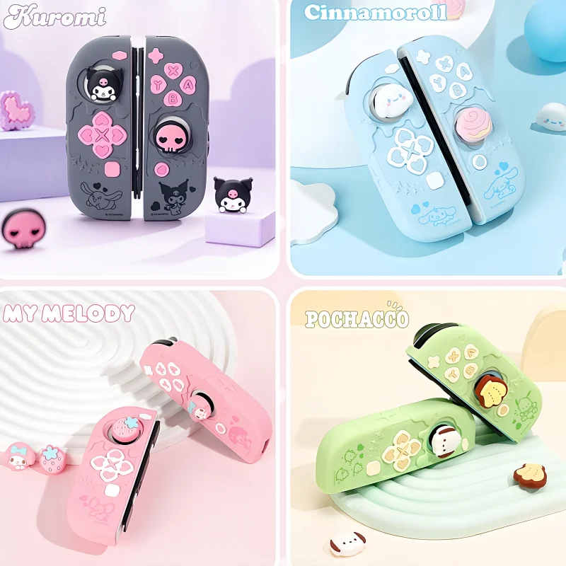 

New Arrival Anime Sanrio Kuromi Pochacco Cinnamoroll Figure Switch Ns/Oled Handle Protective Case Anti-Fall Digital Decorations