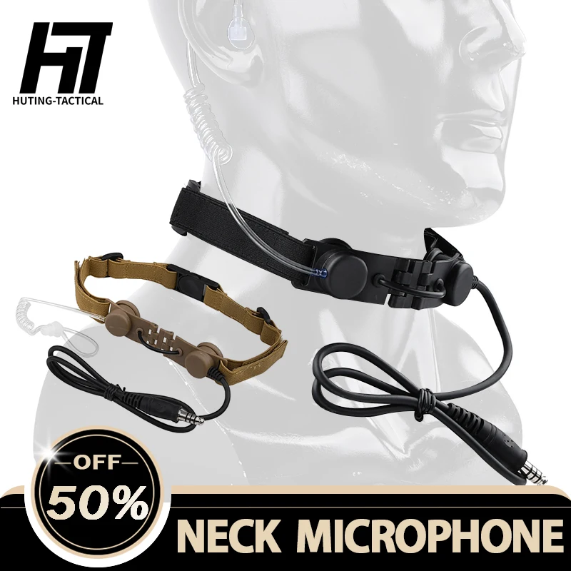 

Тактические наушники-гарнитура WADSN с ларингеальным микрофоном и трубкой для связи, с кнопкой PTT Kenwood U94, для раций Moto и Midland