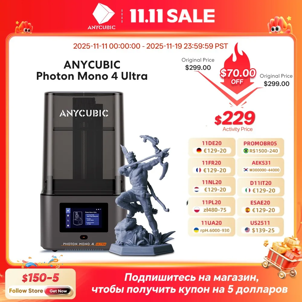 PRESALE ANYCUBIC Photon Mono 4 Ultra V2 Stampante 3D 10K 7 ''schermo ad alta definizione Resina UV Stampa 3D Dimensioni 236mmx231mmx430mm